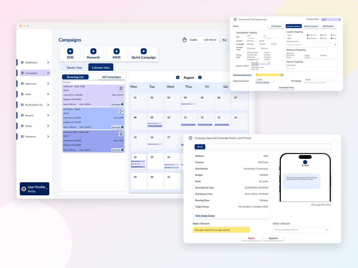Enterprise Messaging & Campaign Platform: campaign calendar, targeting and approval