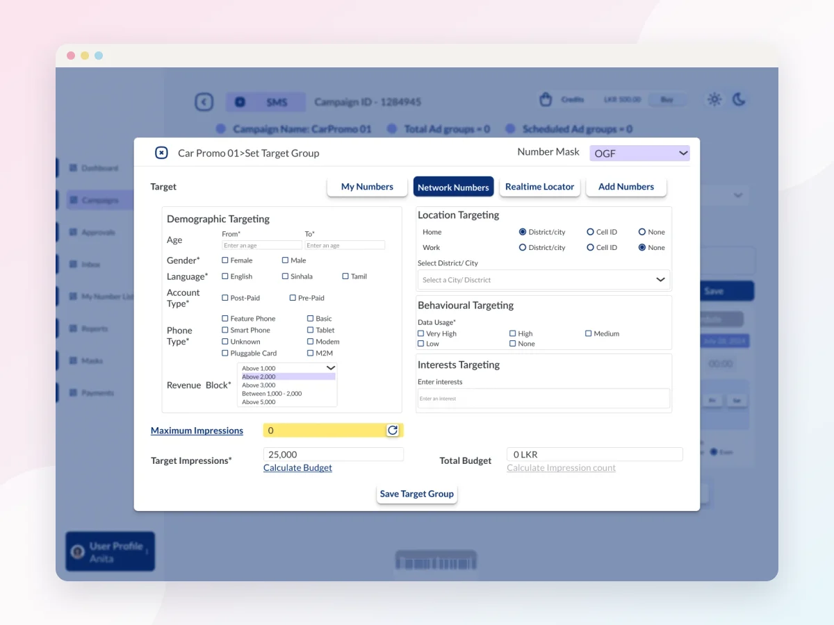 Messaging platform: Network Numbers audience targeting