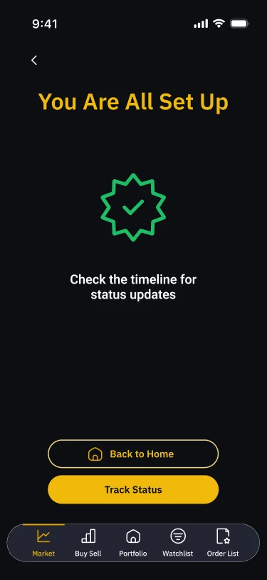 Confirmation screen: you are all set