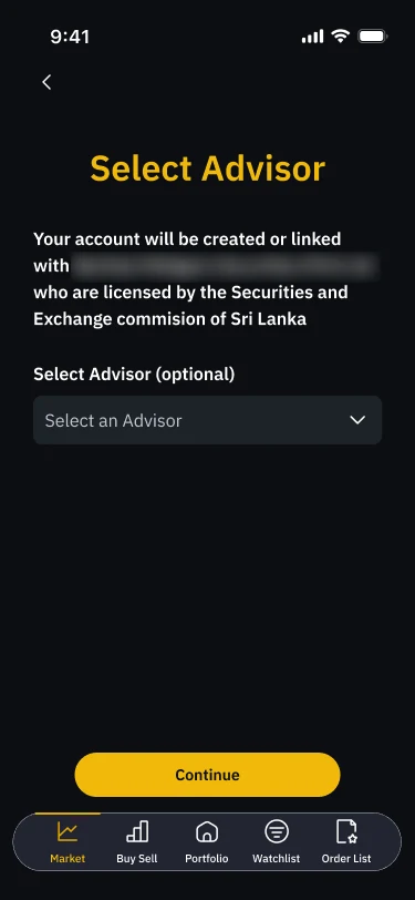 Select an advisor step (company name blurred)