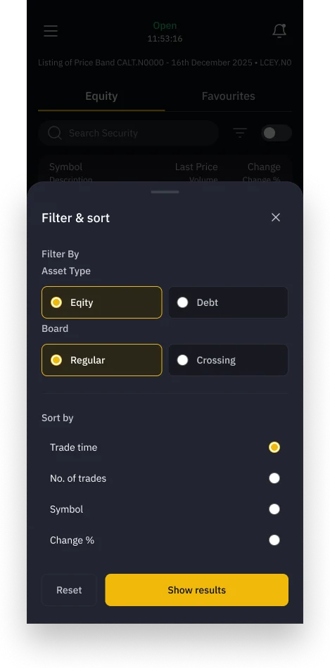 Watchlist filter and sort sheet