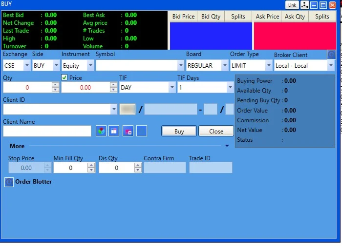 A recreation of the legacy buy window, with the entire window filled in solid blue
