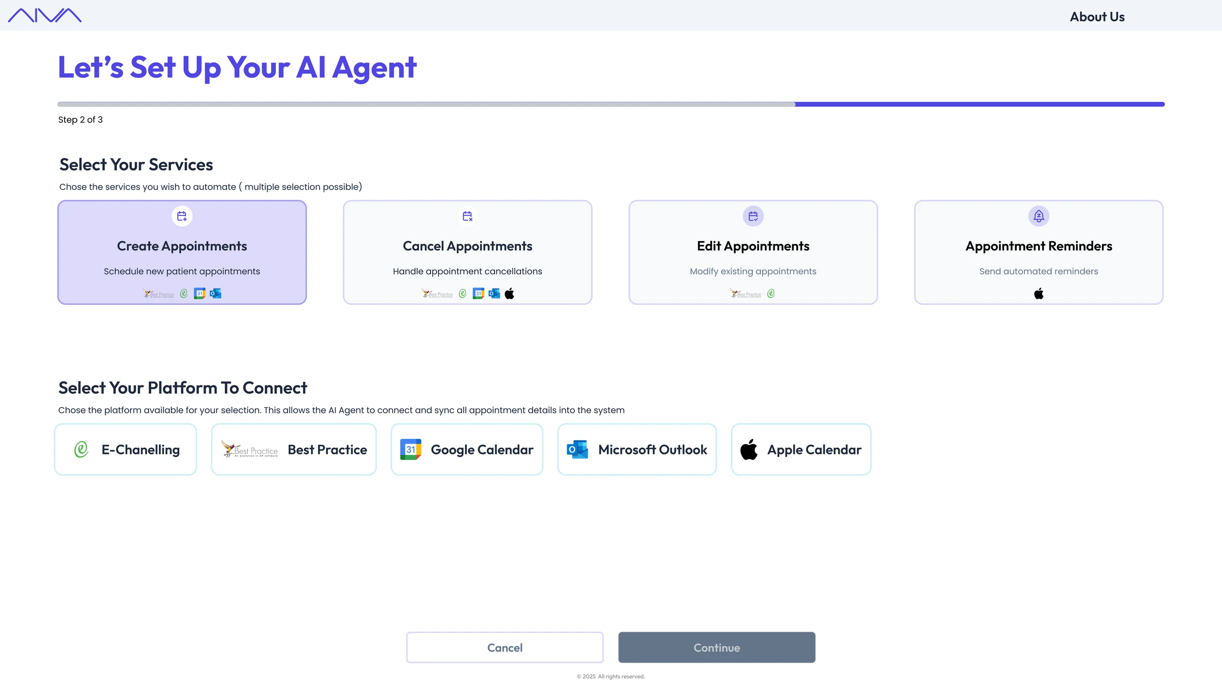 AI Voice Agent: Agent setup: services and calendar platforms