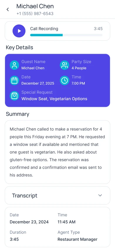 AI Voice Agent: Restaurant reservation call