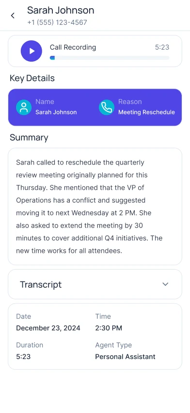 AI Voice Agent: Call details
