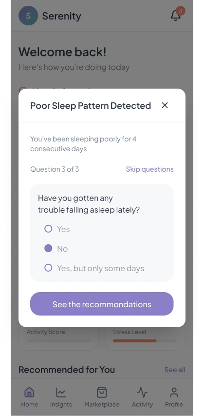 Mental Health App: Poor sleep detected: question 3