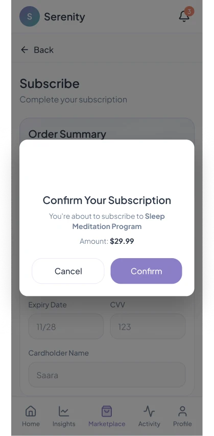 Mental Health App: Confirm subscription