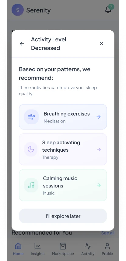 Mental Health App: Activity level decreased
