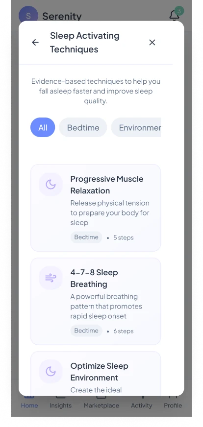 Mental Health App: Sleep activating techniques