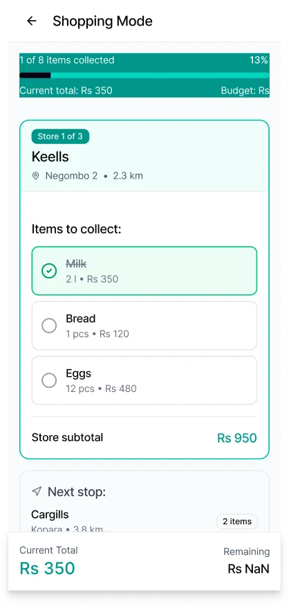 SmartCart: Continue with smart cart suggestion 2