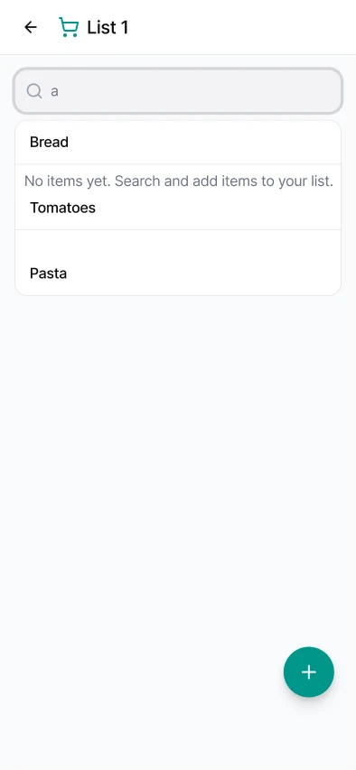 SmartCart: New list empty screen · typing on the search bar