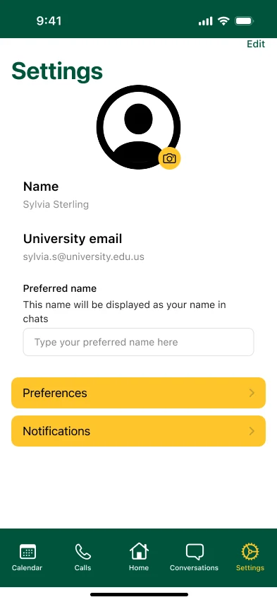 UniConnect: Settings · prof · 1